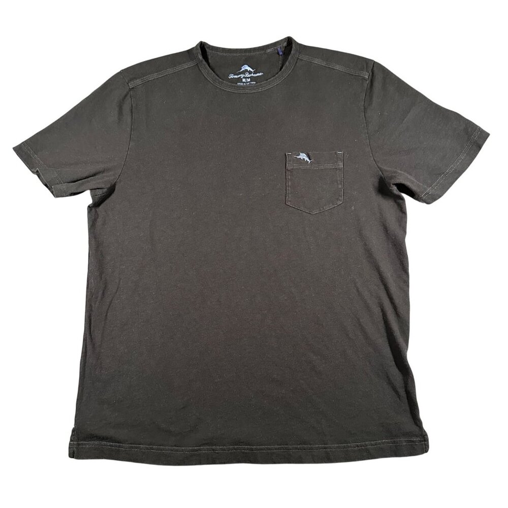 Tommy Bahama Shirt Mens Medium Black Short Sleeve Crew Neck Cotton Pocket Tee